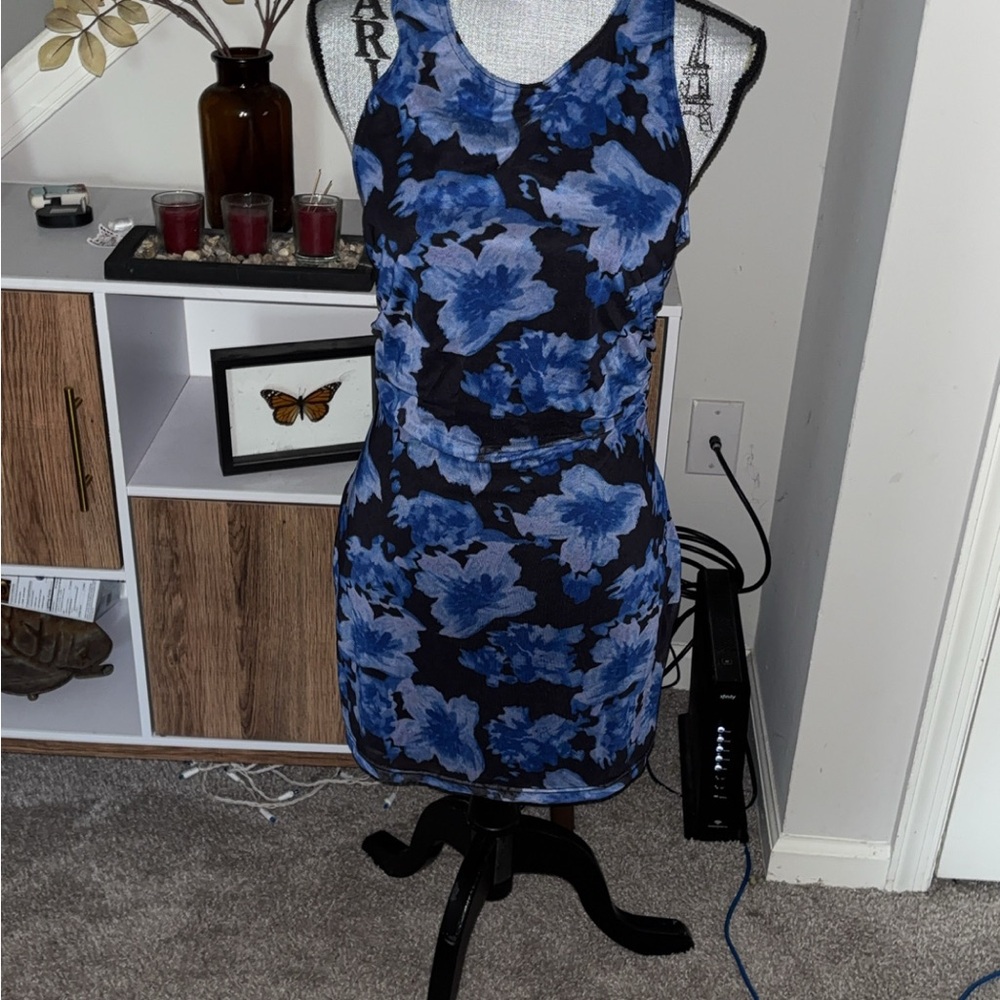 Blue Sleeveless Halter Bodycon Mini Dress